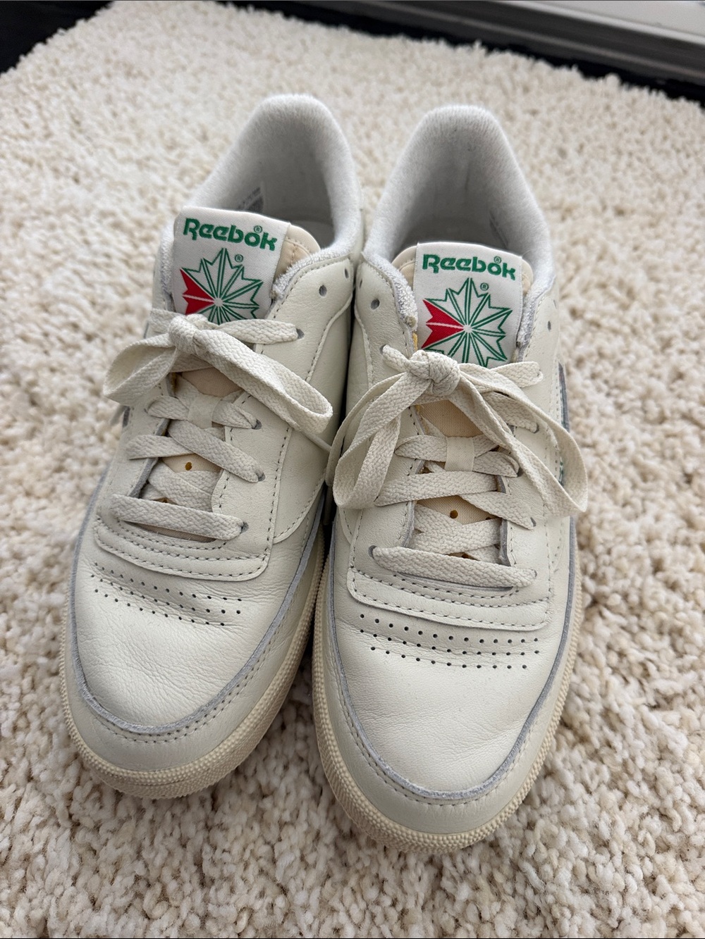 Reebok Kids Off-White Leather Sneakers with Green and Red Logo
